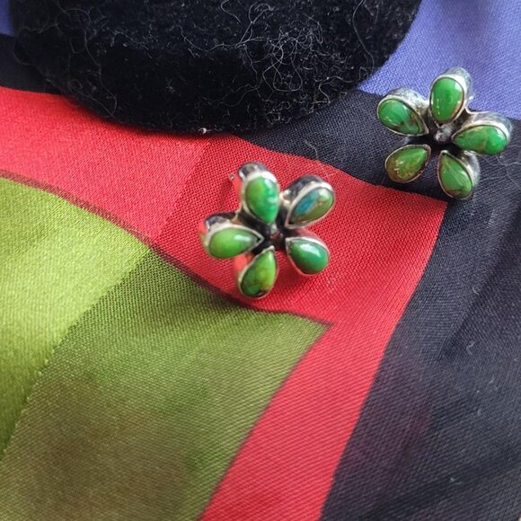 Lime Green Turquoise Stud Earrings - Picture 1 of 2